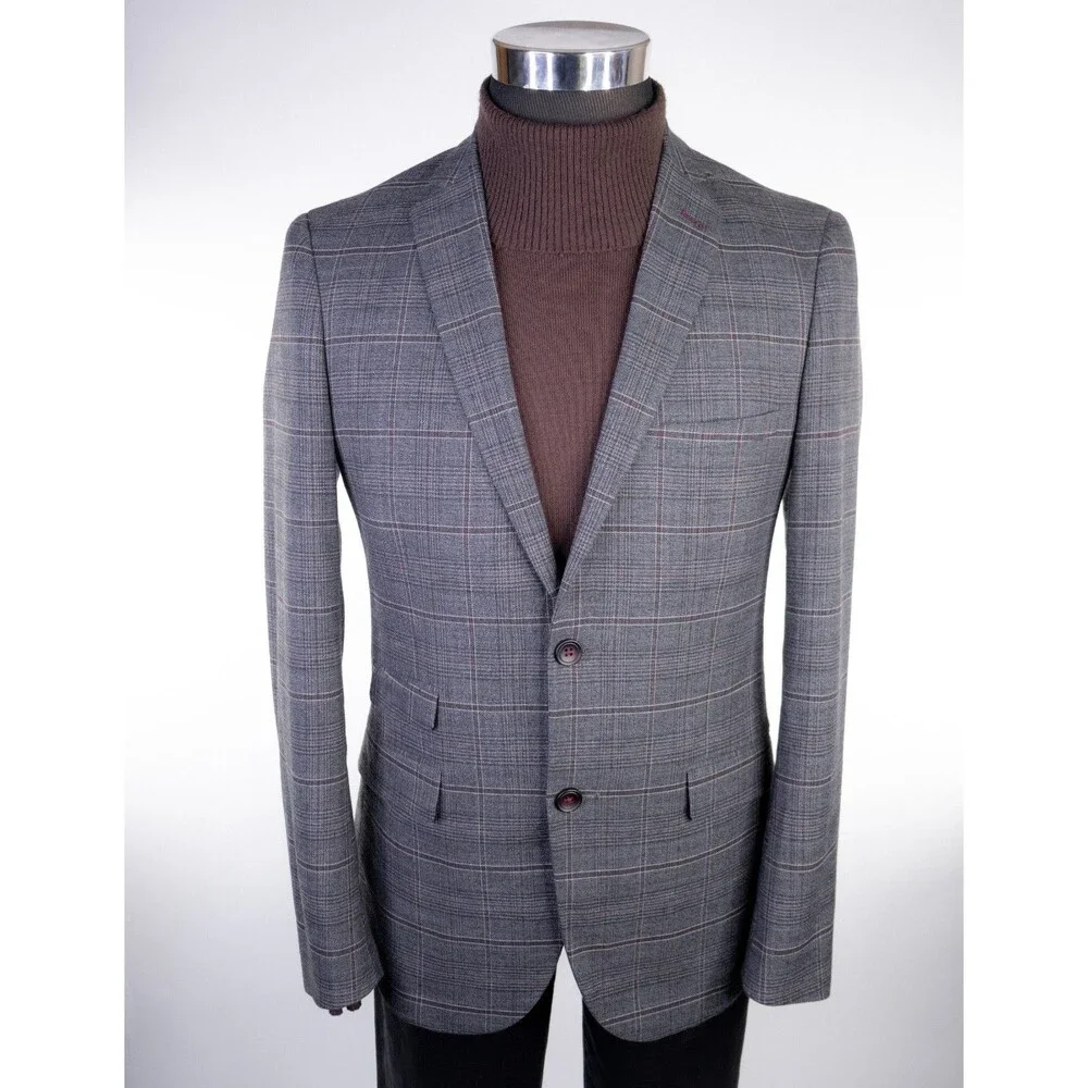 Paisley & Gray Slim Fit Blazer Sport Coat Sz 38R Two Button Plaid Gray Jacket